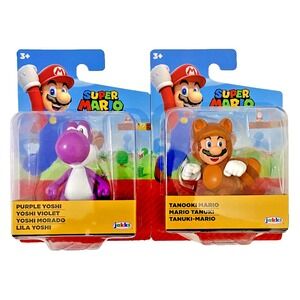 PURPLE YOSHI & TANOOKI MARIO Super‎ Mario Jakks Pacific 2.5" Figures
